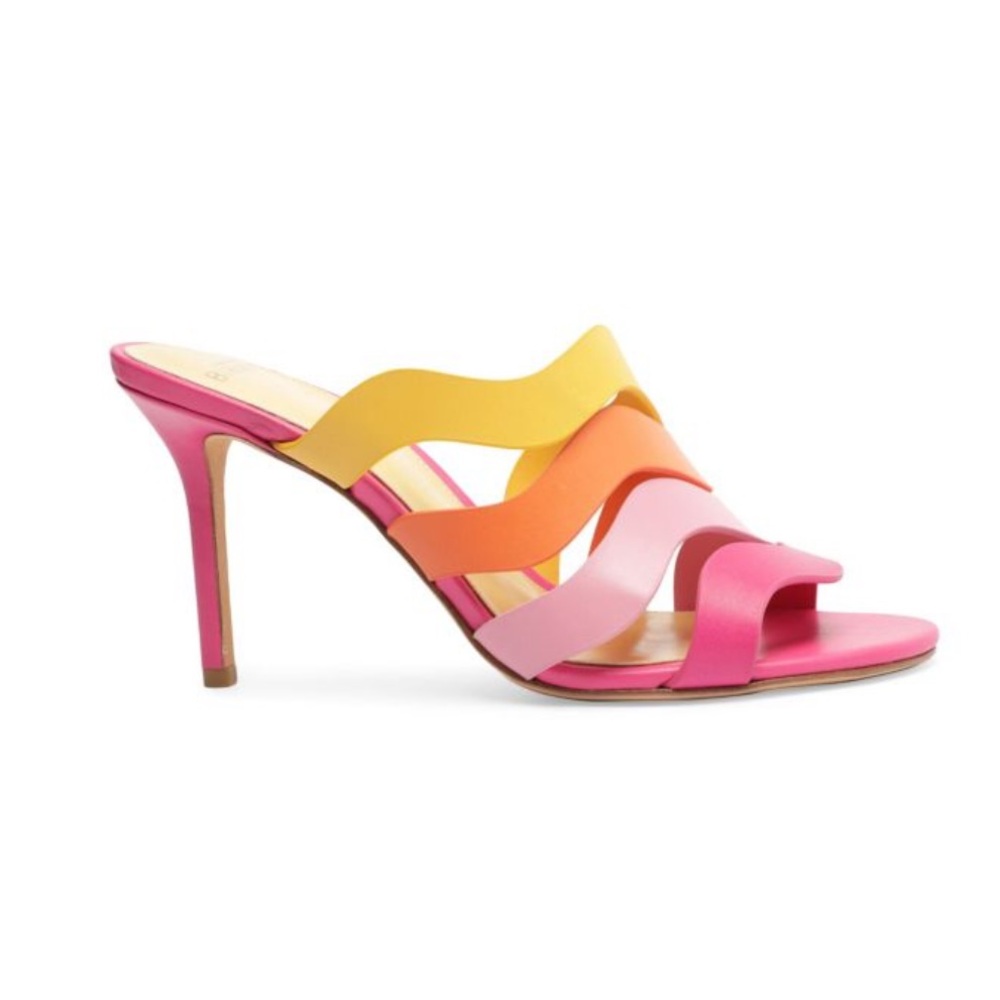 Alexandre Birman Aila 85MM Leather Strappy Mules Size 38 Pink, Orange Yellow - Picture 2 of 10